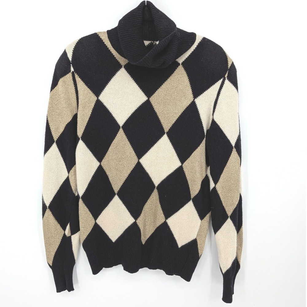 Vintage Neiman Marcus Sweater Womens Small Black Argyle Cashmere Blend Exclusive